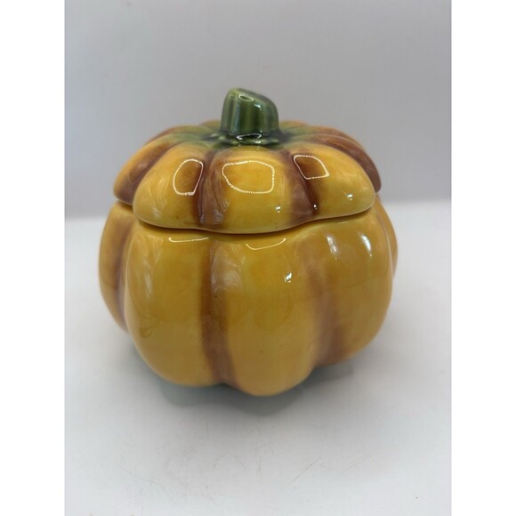 Olfaire Ceramic Pumpkin Candy Dish w/Lid Made in Portugal 5”T 5”W Decorative - Picture 1 of 6